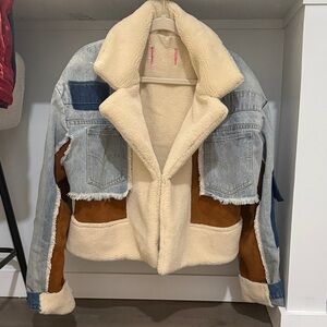 Stylish Denim, Suede and Faux Shearling Jacket